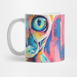 Conceptual abstract painting of the muzzle of a Sphynx cat. Mug